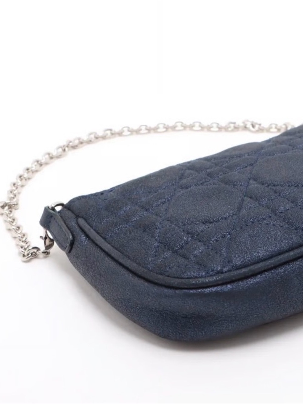 DIOR Metallic Navy Blue Mini Cannage Purse Silver tone Chain Strap Lady Dior - Picture 6 of 16